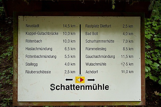 Wegweiser an der Schattenmühle