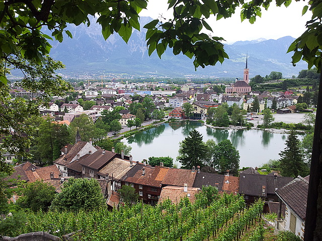 Blick von Schloss Werdenberg auf Buchs